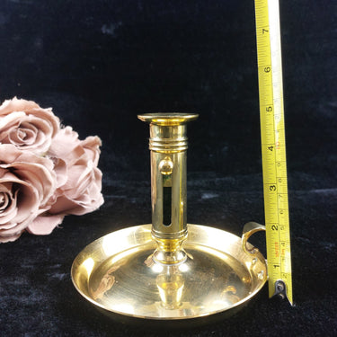 Brass Chamberstick Candle Holder Adjustable Push-Up Gold Tone Design Collectable1