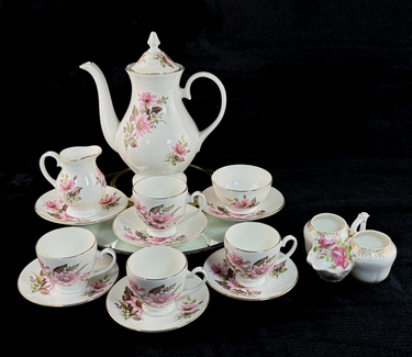 Royal Grafton Fine Bone China Tea Set Pink Floral 14 Piece England Vintage Gold.1