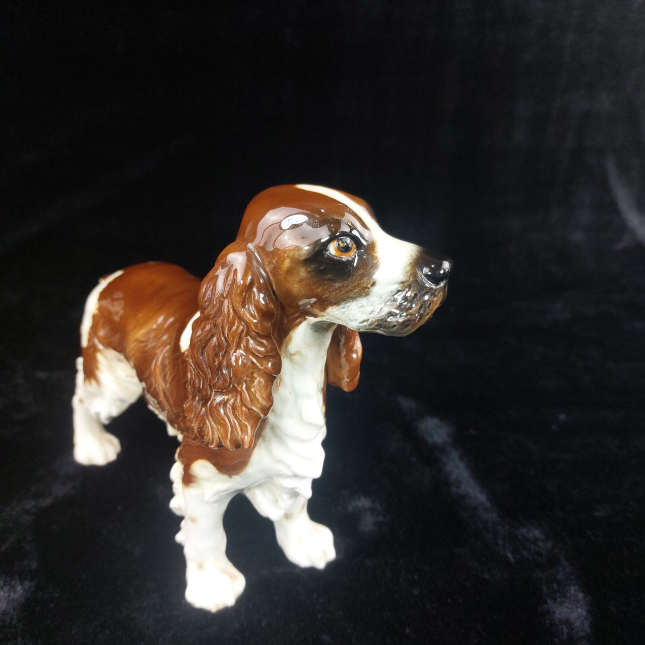 Goebel Spaniel Dog Figurine Porcelain Germany Brown White 9" Vintage Statue 19756