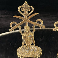 Thumbnail for Antique Brass Indian Army Emblems –3.5”.  Crowned Goddess Crossed Swords Pair 3