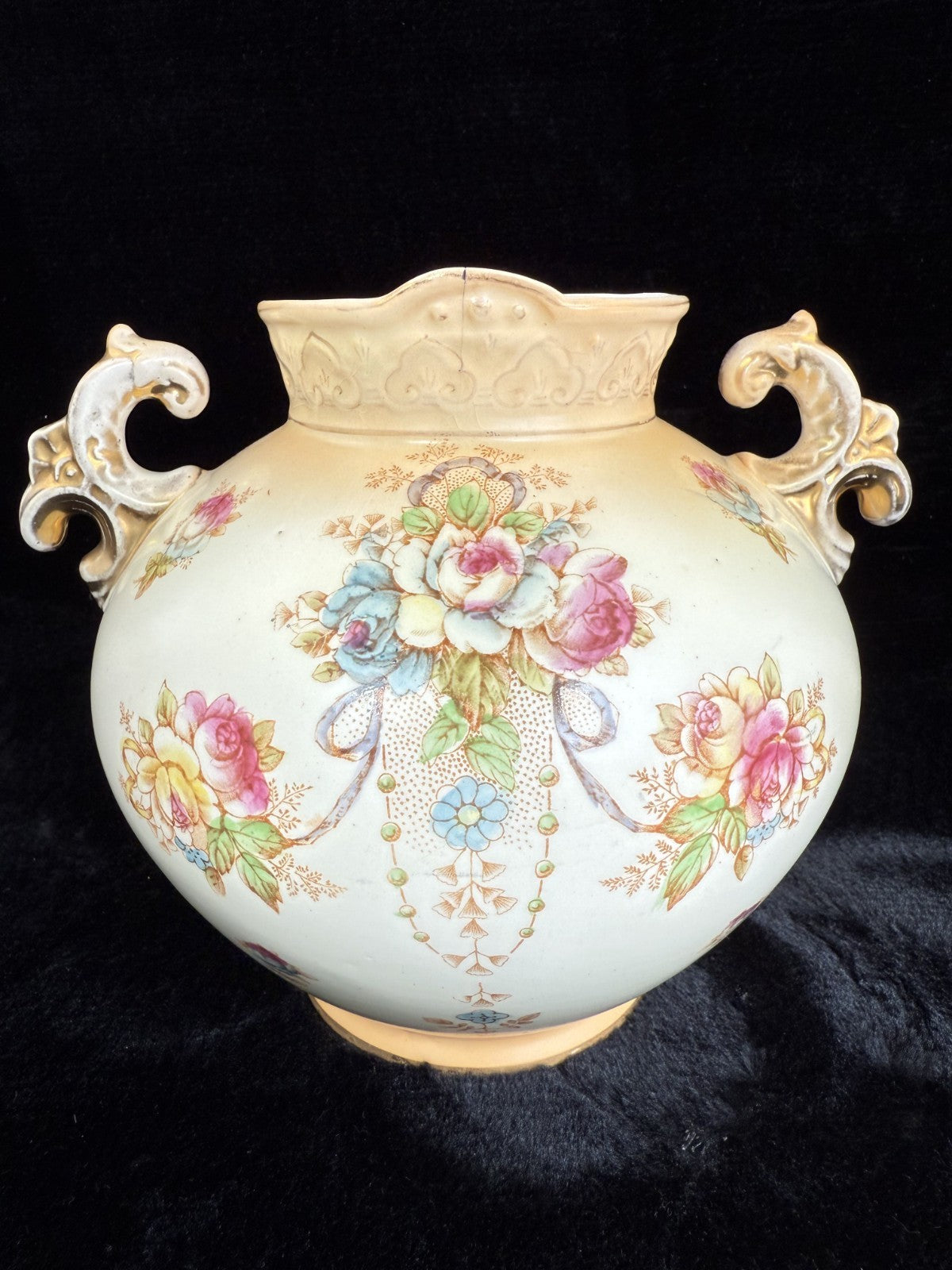 Antique Crown Devon Floral Twin Handled Urn Vase c.1917-1930 English Pottery6