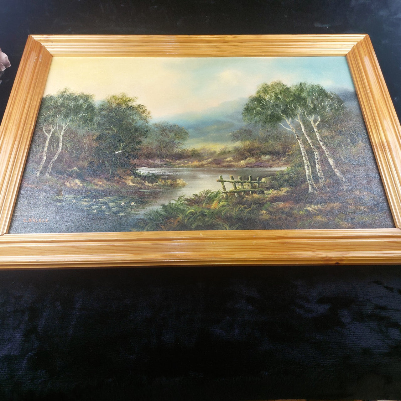 Original Oil on Canvas River Painting – Signed by E. Walker, Landscape See Pics18