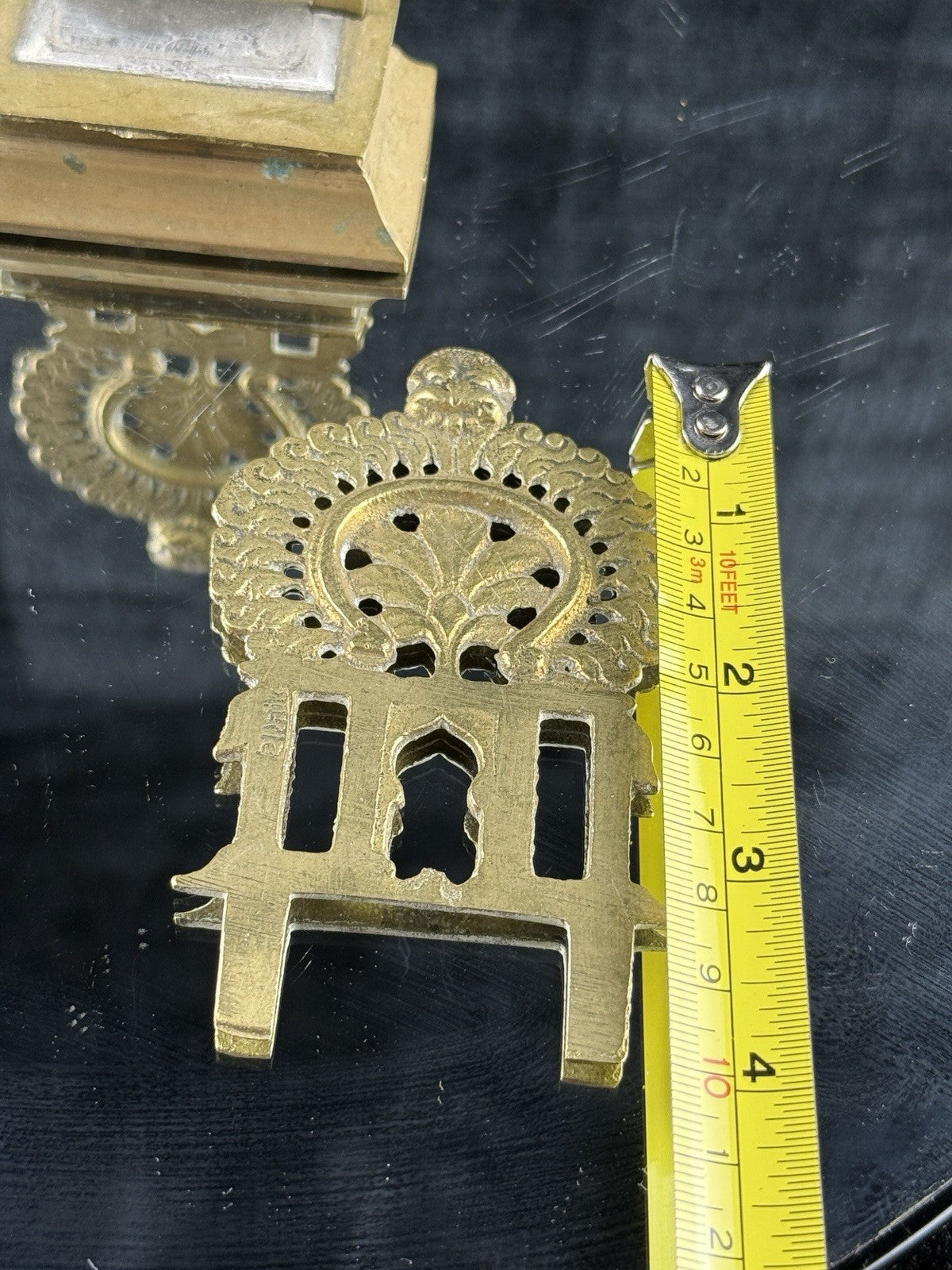 BIRH Brass Miniature Indian Throne Backrests Set of 3 Hindu Temple Art Vintage4