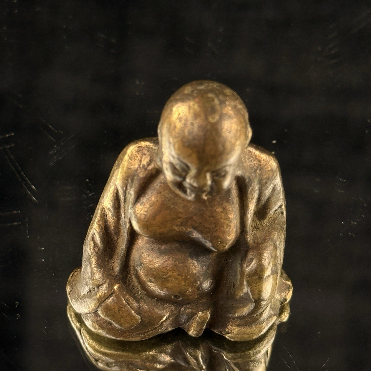 Antique Buddha Brass Figurine Miniature Monk Statue 2” Aged Patina Meditation8