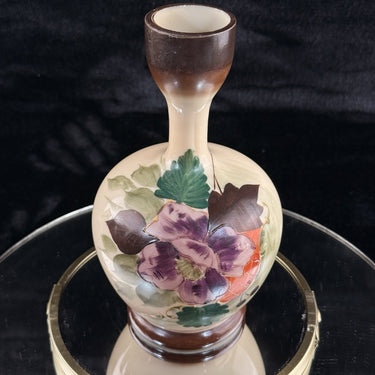 Bohemian HandPainted Milk Glass Vase Floral Enamel 8” Antique Art Nouveau Style1