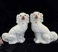 Thumbnail for Antique Porcelain Staffordshire King Charles Spaniel Figurine Pair Victorian dec12