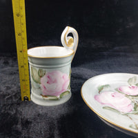Thumbnail for Capodimonte Hand Painted Cup Italy & Plate Set Pink Rose Gold Rim Floral Sallin/9