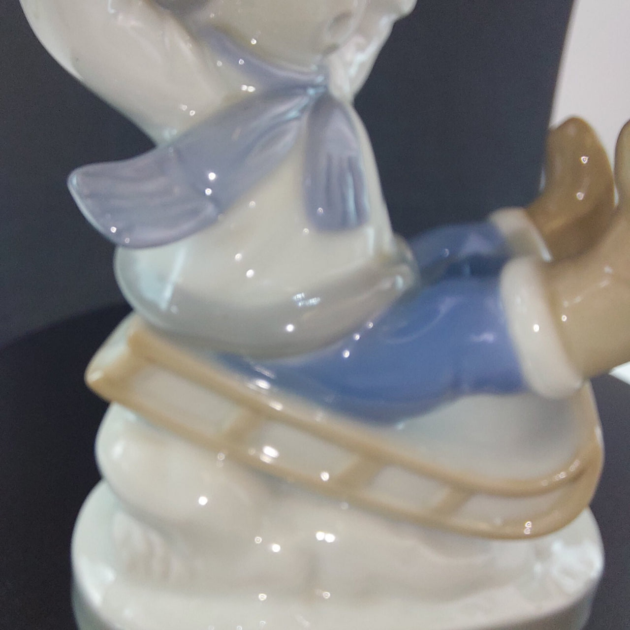 Vintage German Porcelain Child on Sled Figurine Winter Scene Ornament 12cm10