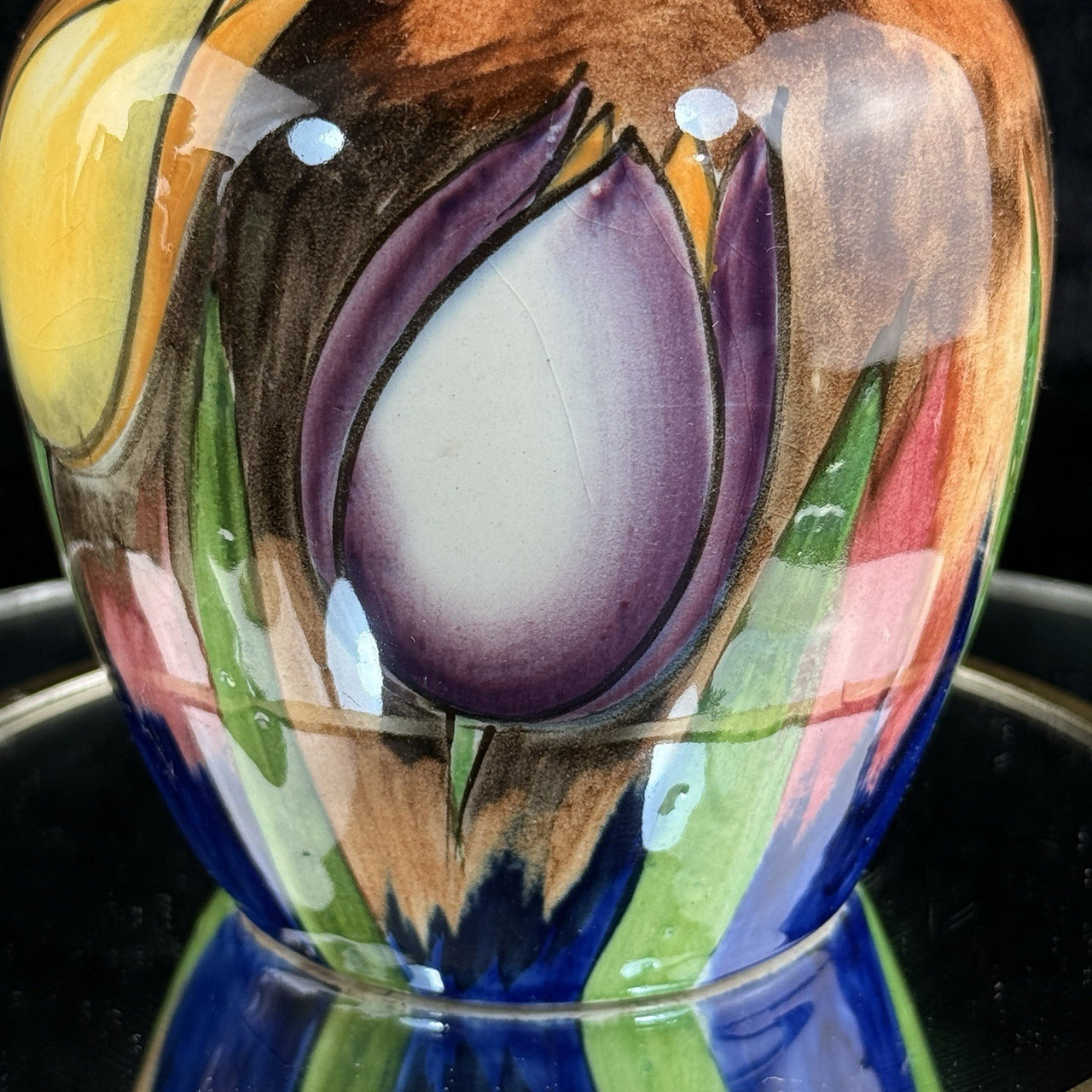 H&K Tunstall Art Pottery Tulip Antique Vtg vase HandPainted England 1930s Floral4