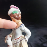 Thumbnail for Staffordshire Figurine Dog Lady Yellow Skirt stamp England repaired head 7.5