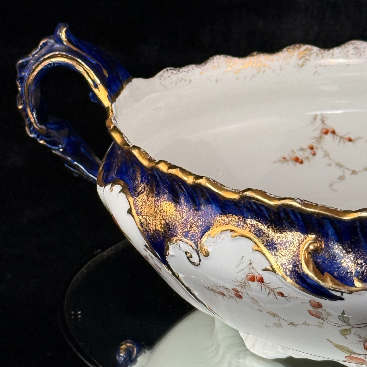 K&C Royal Semi Porcelain Bowl Cobalt Blue Gold Blossom Floral 10" England navy5
