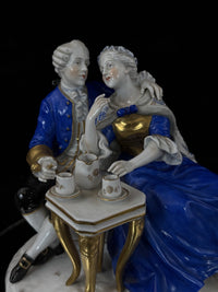 Thumbnail for German Antique Porcelain Figurine: Rococo Couple at Tea by Scheibe-Alsbach 18th8