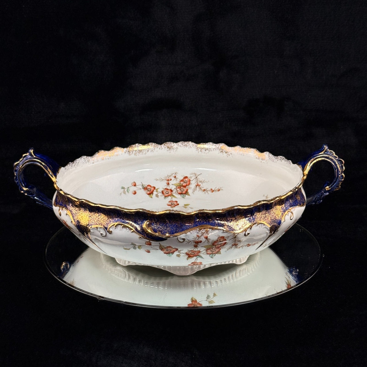 K&C Royal Semi Porcelain Bowl Cobalt Blue Gold Blossom Floral 10" England navy10