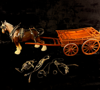 Thumbnail for Large Porcelain Draft Horse & Wooden Farm Wagon Carriage Model see the pics Set3