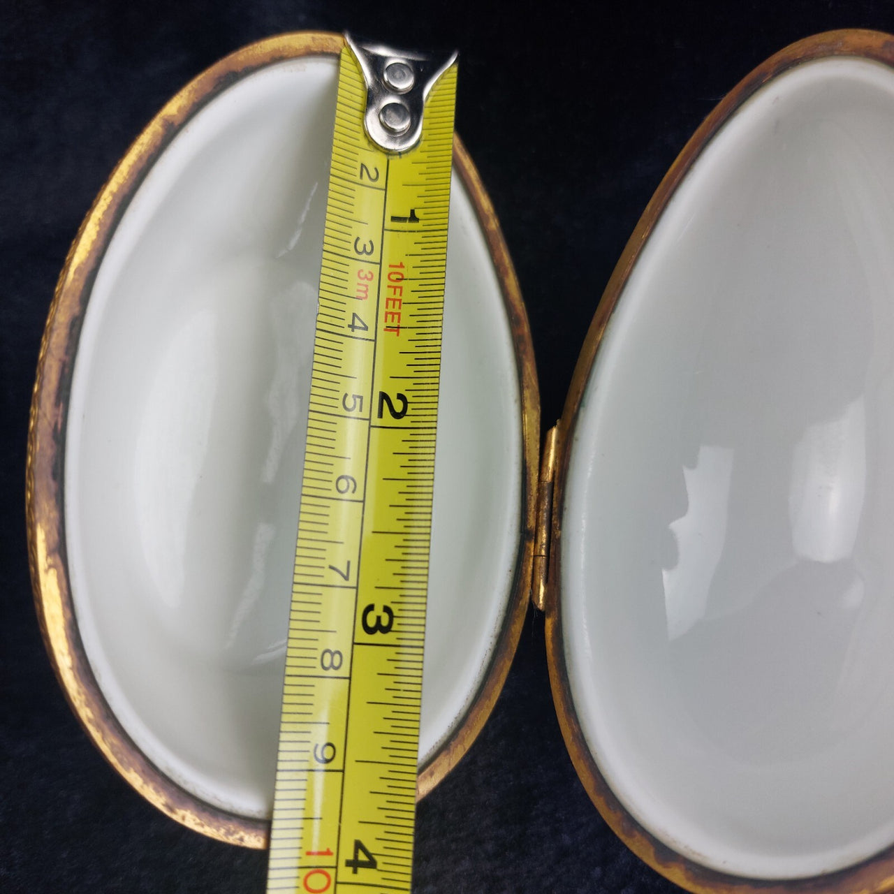 Porcelaine de France Gold Floral Egg Trinket Box Decor 4" Peint Main Hinged Vtg6