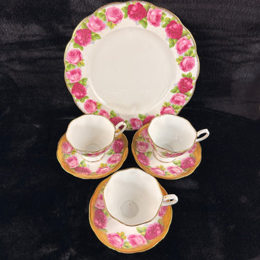 Royal Albert Pink Rose tea set of 3 &serving plate England stunning 7p tea set 1