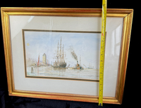 Thumbnail for Antique S.L. Signed Watercolor wood gold framed- A London Harbor Scene.15