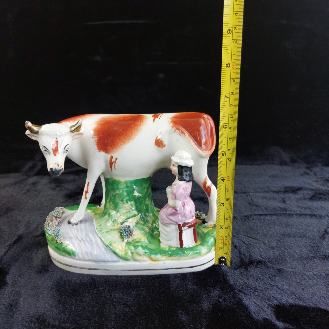 1800s Antique Staffordshire Cow Creamer Figurine 6.5" Milking fireplace decor2