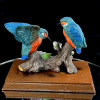 Thumbnail for Leonardo Kingfishers Figurine on Base Wood Bird Sculpture- Damaged flower Resin5