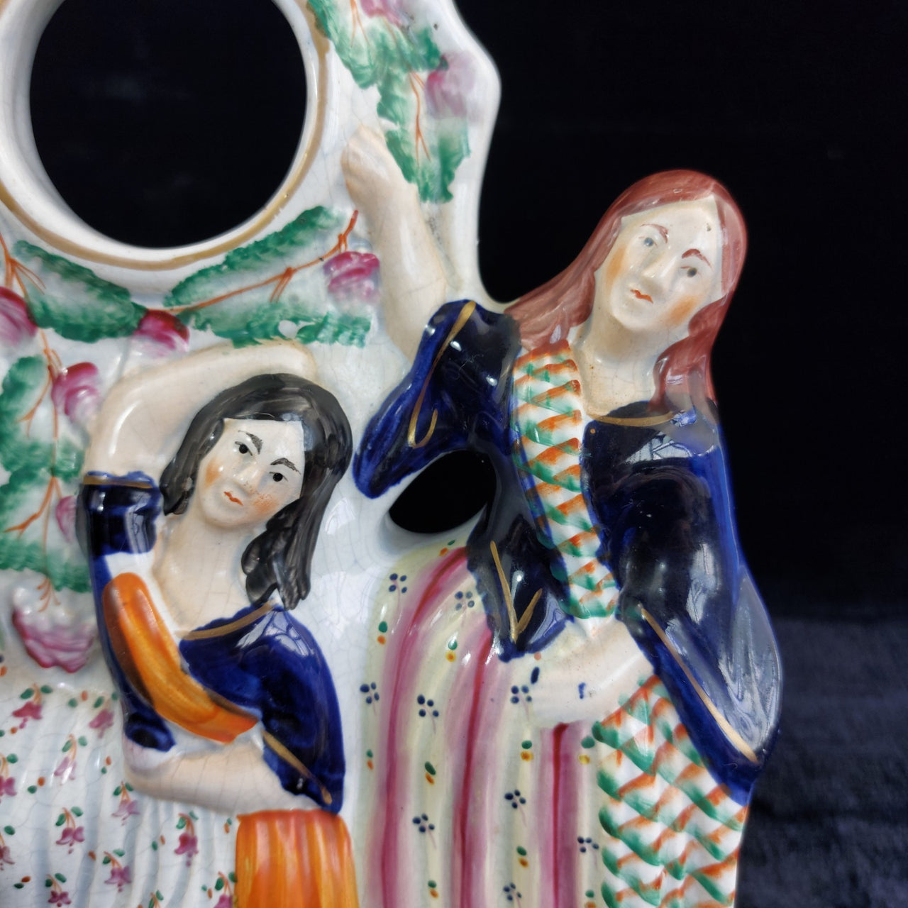 Antique Victorian 1800s Staffordshire Flatback Figurine 3 Dancing Ladies 11"3