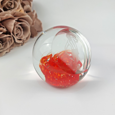 Murano Style Glass Paperweight Vintage  Footballer  Etched  Swirl Art0