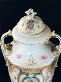 Thumbnail for Antique English Alton Ware Urns Set Hand Painted Roses Gilded Porcelain Vase Set20