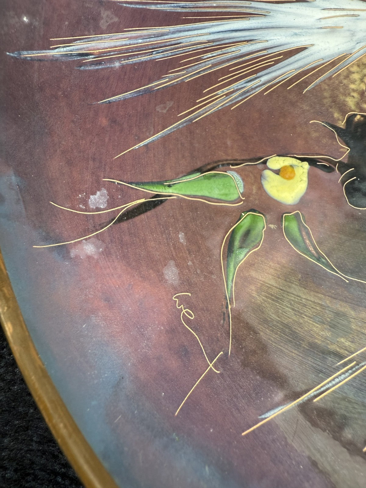 Vintage Enamel on Copper Plate with Iridescent Birds Design10