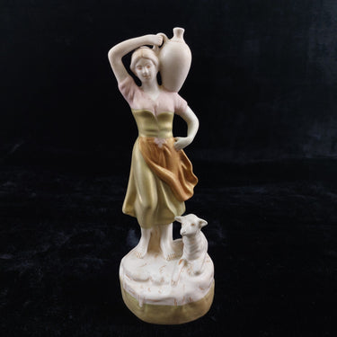 Royal Dux Silky   Figurine  Porcelain -Woman with Water Jug and Dog 1960–1978 .1