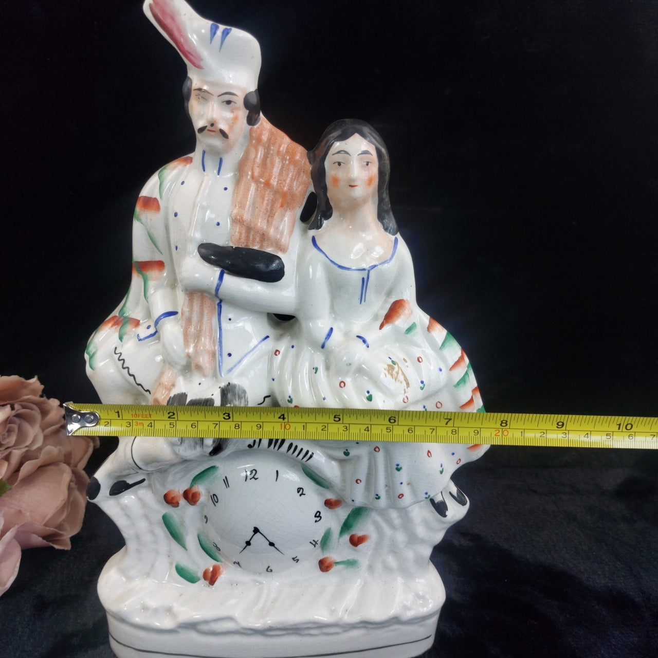 Staffordshire 14" Clock Mantel Figure Wornbase scottish Couple Seated Over Dial2