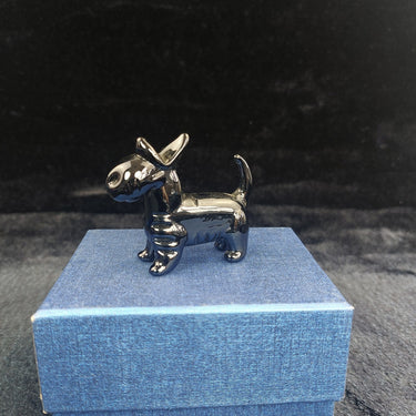Glass Black Dog Figurine Handmade  Glossy Puppy Animal Art Good w/ Box 2