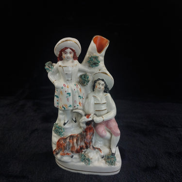 Staffordshire Figure Painted Couple with Goat Mantel Vase Victorian 8