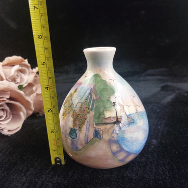 Ceramika Hand Painted Vase Scenic Coastal Art Glazed Good Condition 5.5