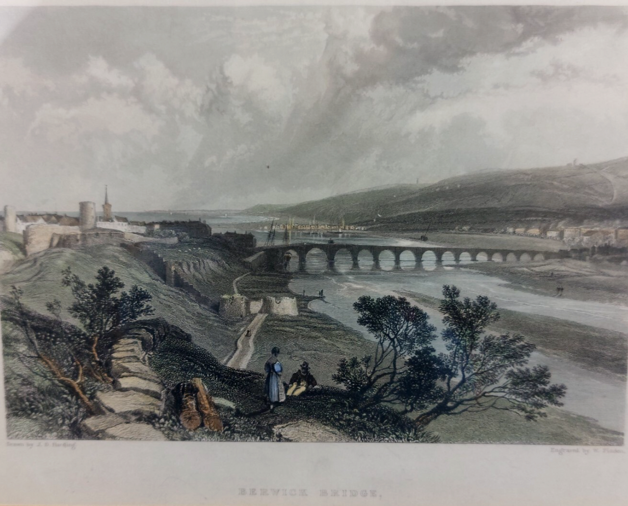 19th Century Steel Engraving by J.D. Harding & W. Finden Berwick Bridge Framed1