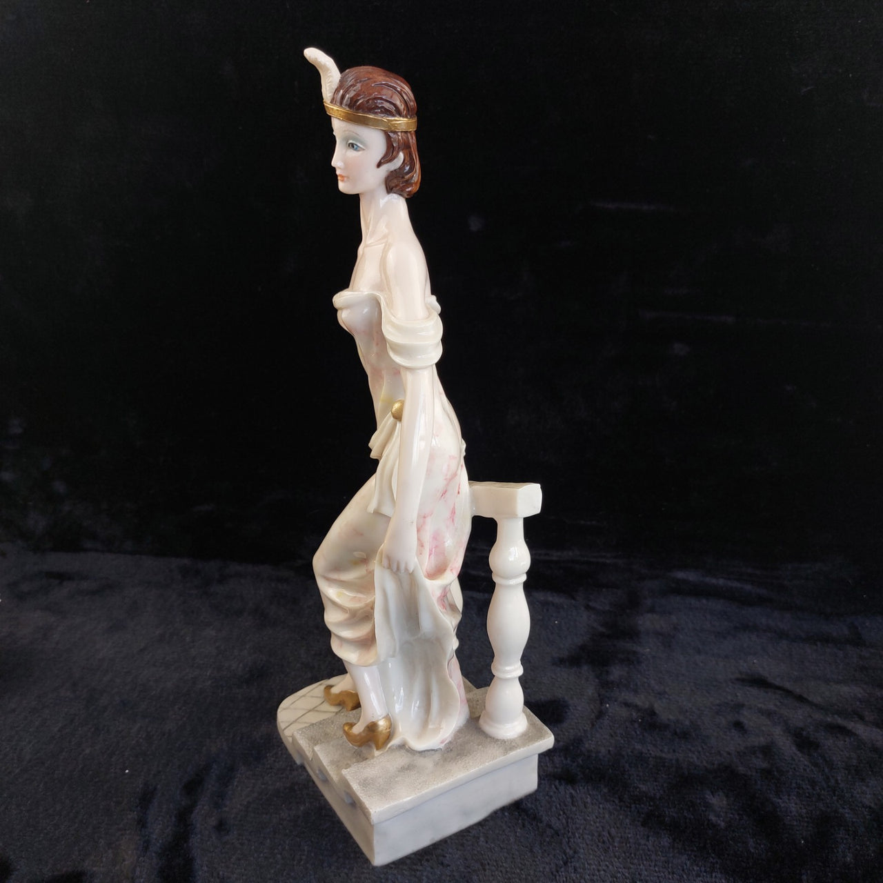 Armani Style beautiful large Lady Figurine 14" Porcelain Staircase Roses decor13
