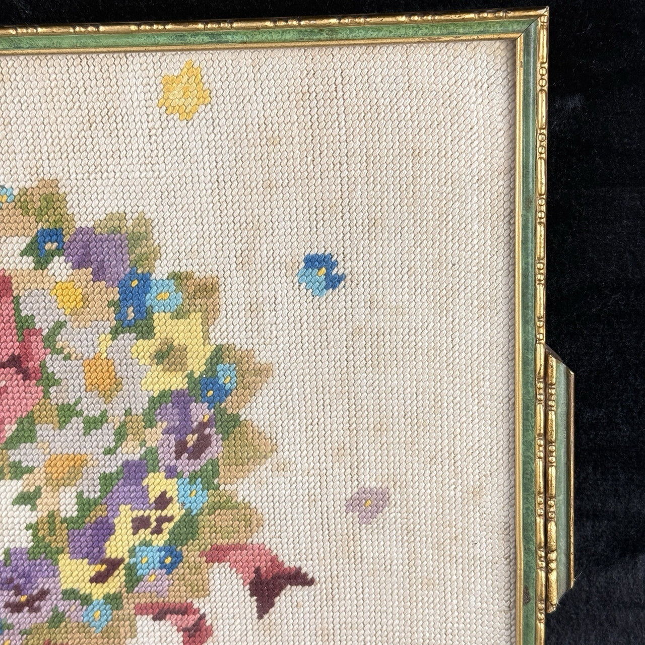 Floral Framed Needlepoint Tapestry Pink Rose Daisy Bouquet 2015” Wood Frame.4