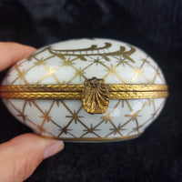 Thumbnail for Porcelaine de France Gold Floral Egg Trinket Box Decor 4