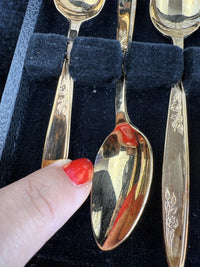Thumbnail for Exquisite Vintage Gold Plated Spoon Set of 6 with Ornate Floral Design4
