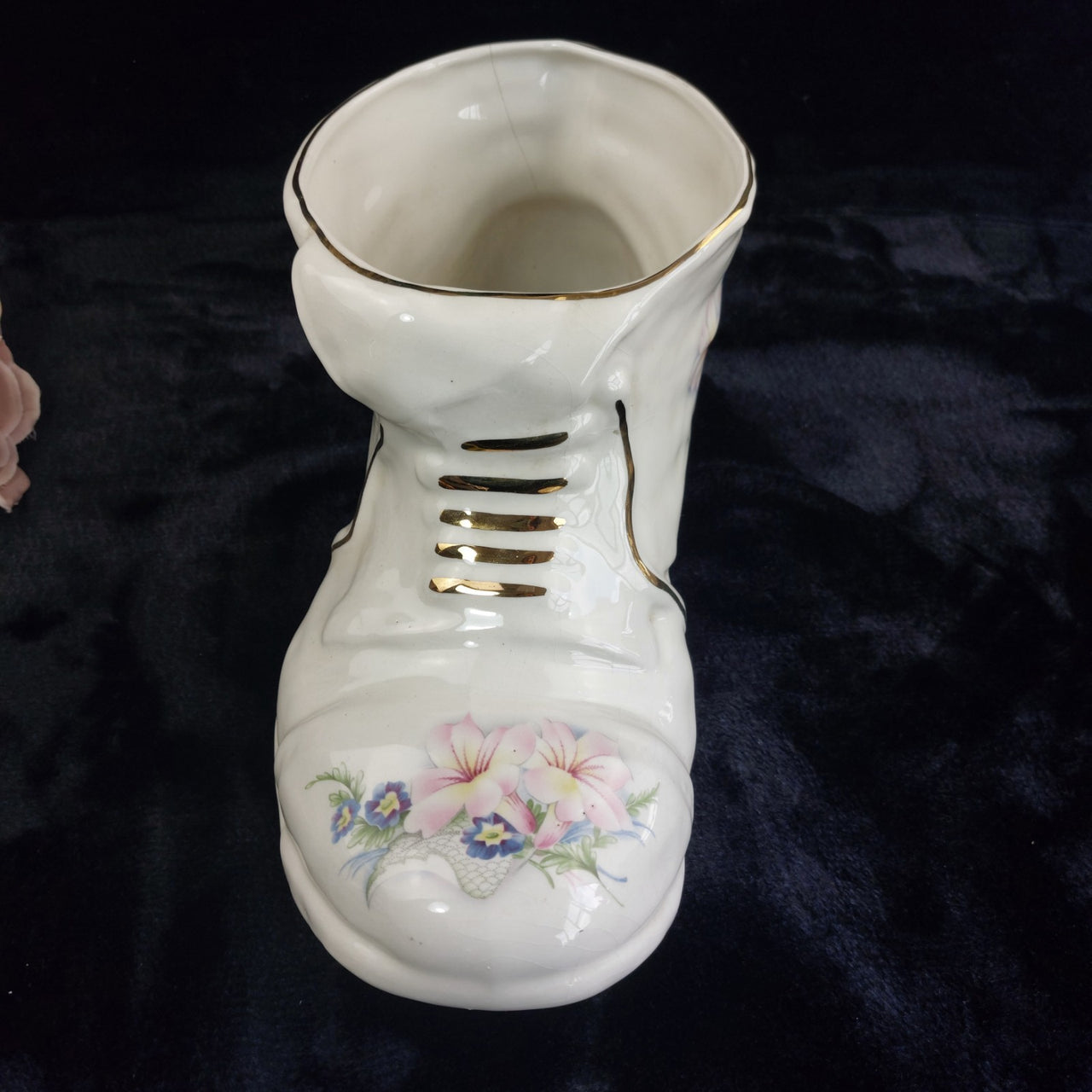 Maryleigh Pottery Floral Boot Vase Gilded Staffordshire 12" Porcelain White3