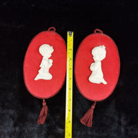 Thumbnail for Capodimonte 1960s - Velvet Red & Ceramic Wall Plaques decor, Made In Italy.12