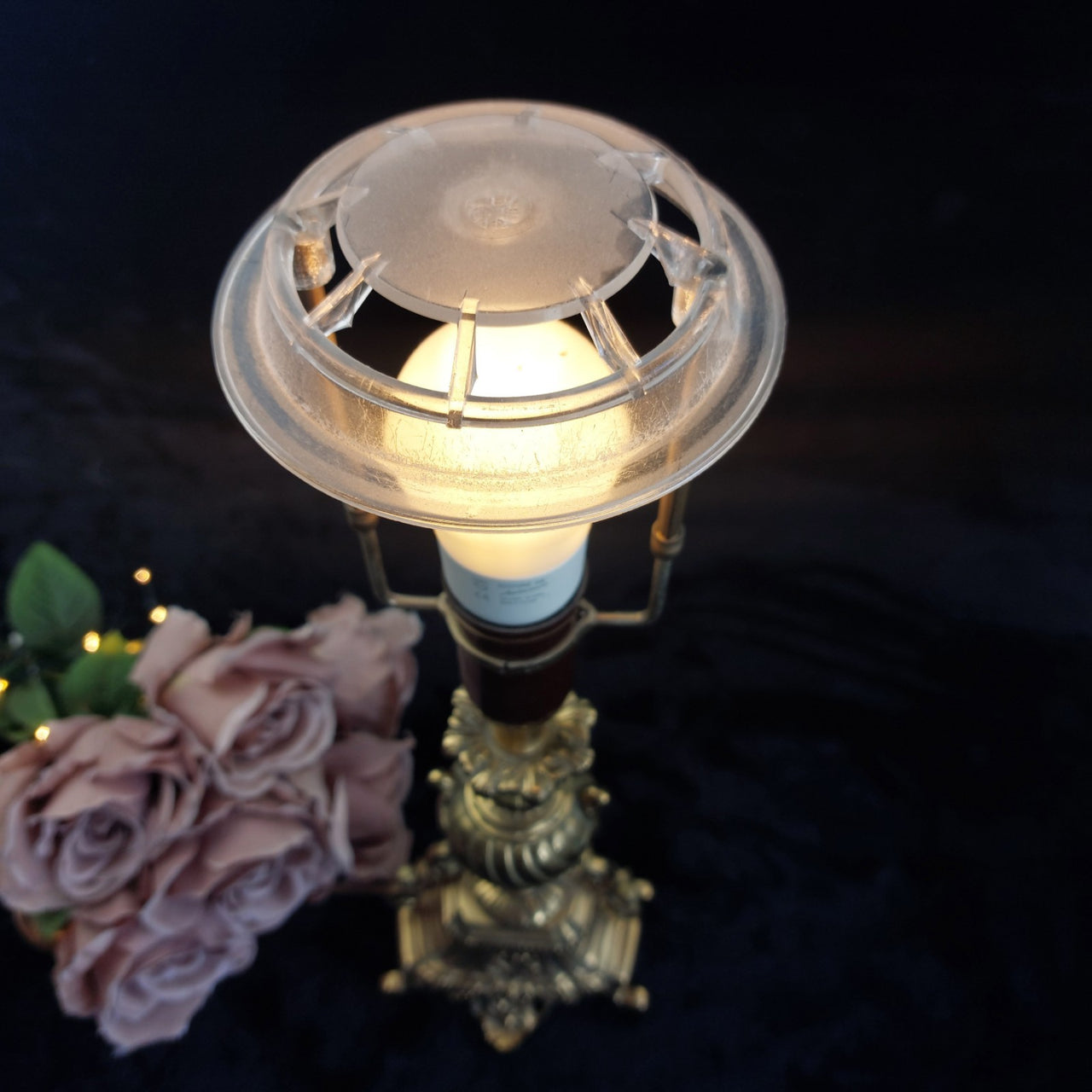 Stunning French Brass Table Lamp Ornate Rococo Base, Working, 18in Tall Heavy5