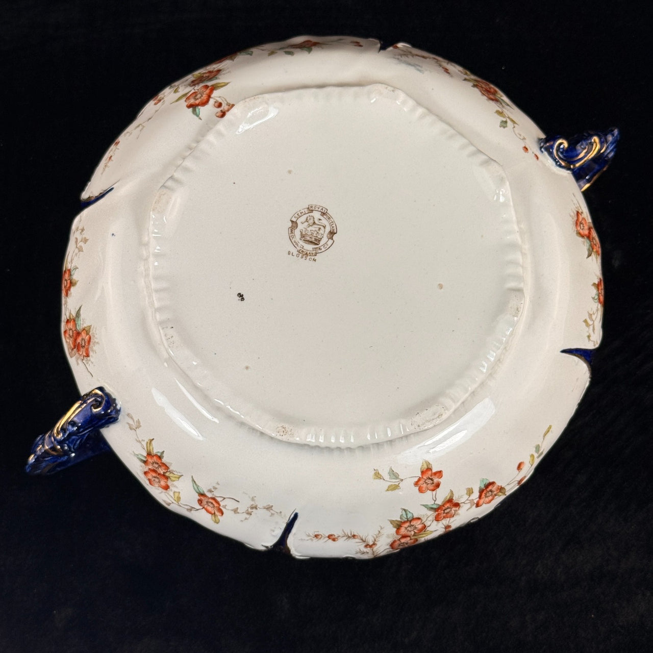 K&C Royal Semi Porcelain Bowl Cobalt Blue Gold Blossom Floral 10" England navy13