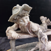 Thumbnail for G. Figurine Armani 1990 Boy Bench with Dog Signed Sculpture Vintage 7.5in deco.14
