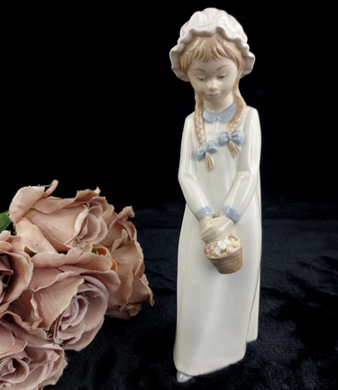 Nao by Lladro Girl Figurine Handmade Basket Flowers Glazed 10in bookcase decor 0