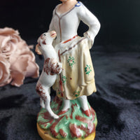 Thumbnail for Staffordshire Figurine Dog Lady Yellow Skirt stamp England repaired head 7.5