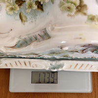 Thumbnail for Antique Porcelain butter dish Tureen Art Nouveau Floral Green Gilt Handle 9