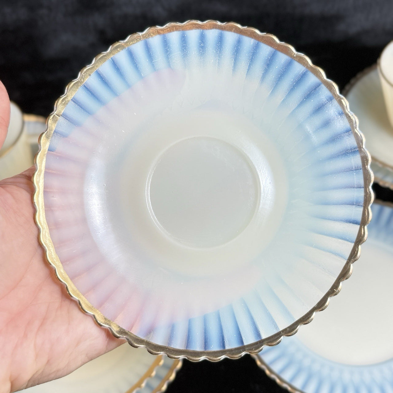 Macbeth American Evans Sweetheart Monax Milk Glass Tea Set 6 Cups Saucers Creame8