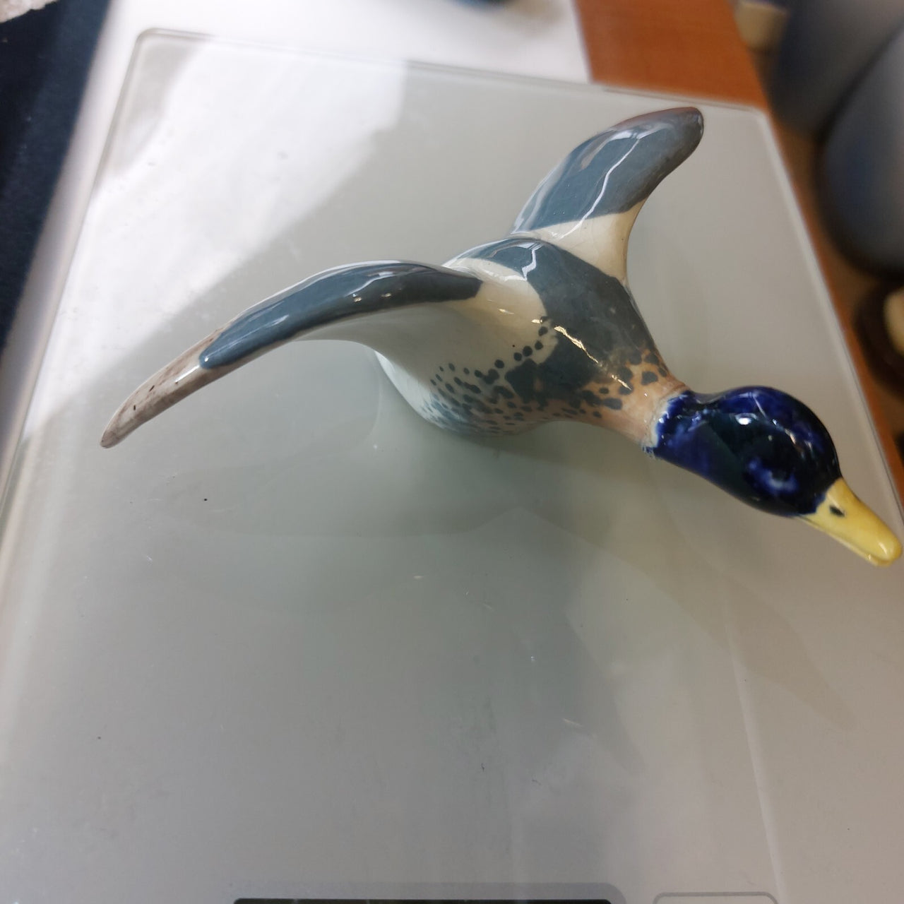 Rare Studio Pottery Duck Figurine Glazed Mallard Style Repaired Wing decor11