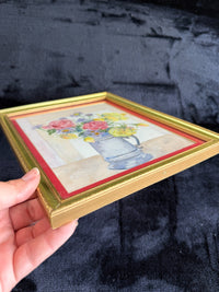 Thumbnail for Still Watercolor Life: Roses and Daisies in a Pewter Mug, Signed K.W. Painting8