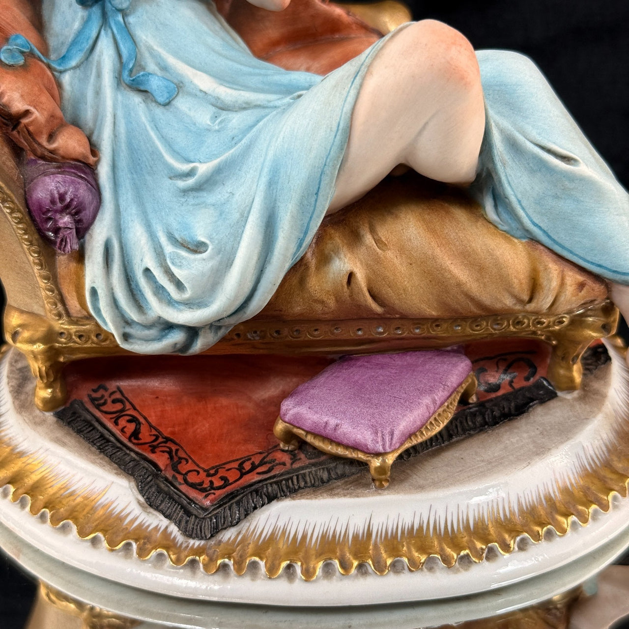 Tyche Bauer Figurine Lady on Couch Painted Hand Porcelain 8" Signed capodimonte19