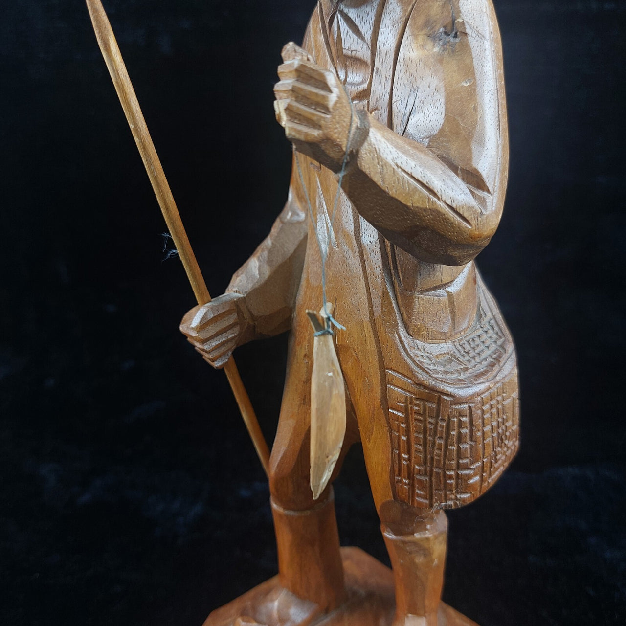Wooden Vintage SculptureFisherman -Folk Art - Jocelyn Caron - Chipped Hand3